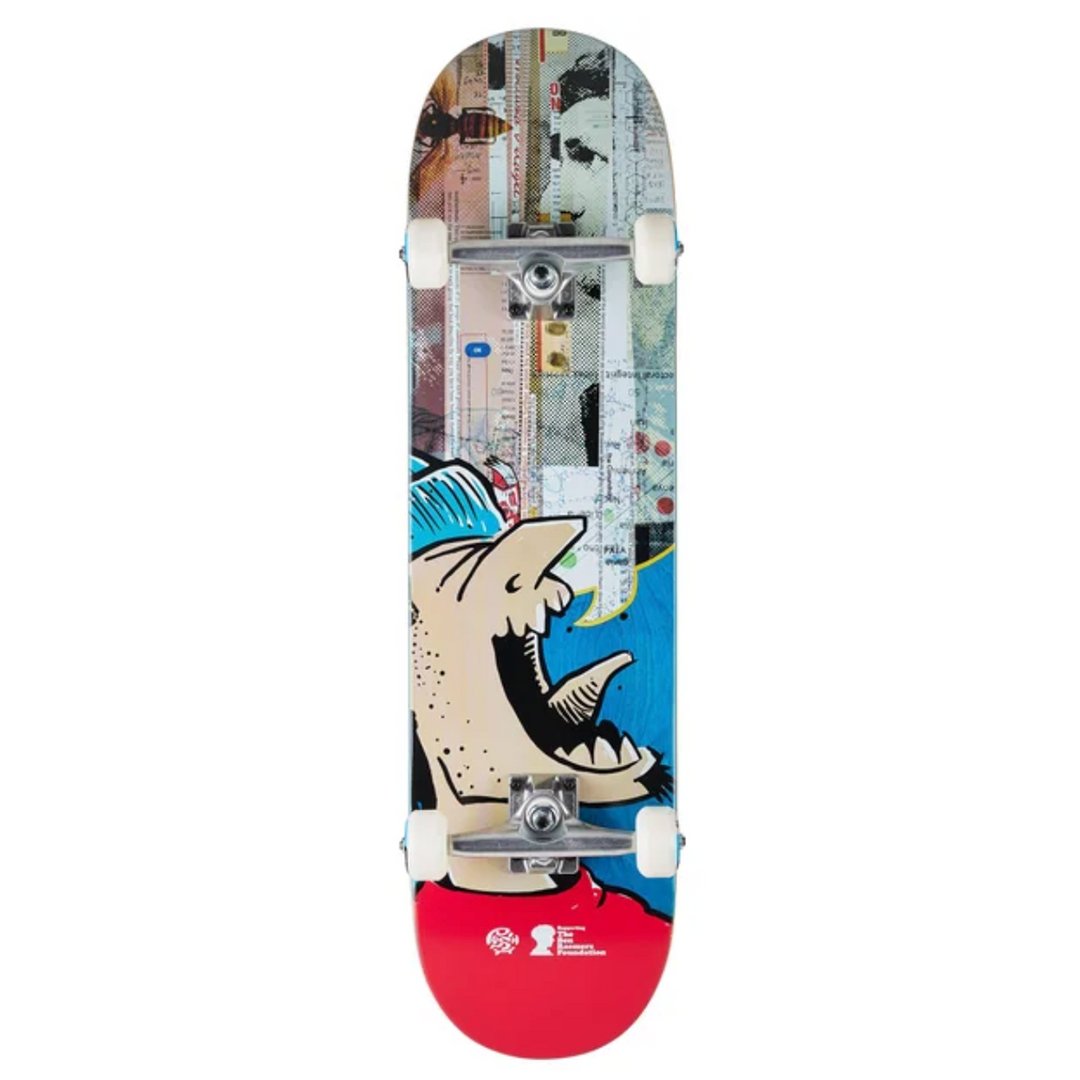 Skateboard with scream graphic design on a white background