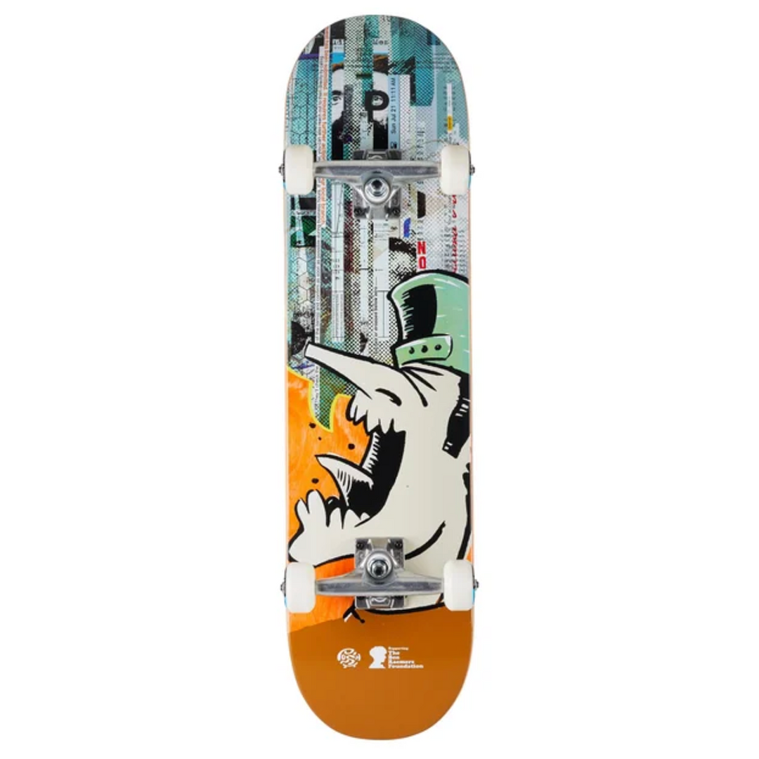 Skateboard deck with a scream graphic and colorful design 