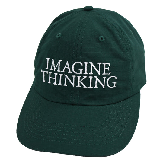Green cap with 'IMAGINE THINKING' text on a white background