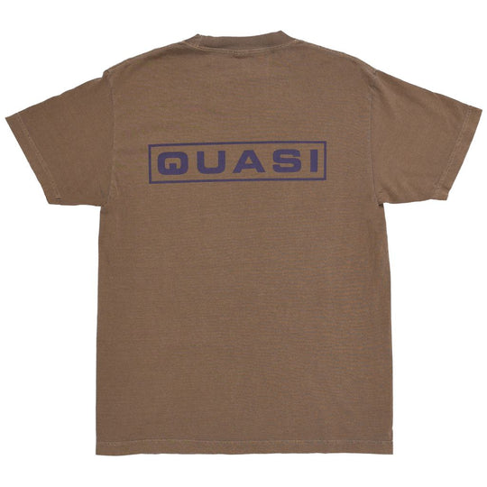 Brown t-shirt with 'QUASI' logo on the back against a white background