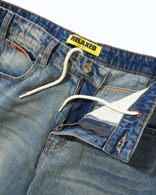 Butter Goods Relaxed Denim Jeans (Distressed Mid Blue)