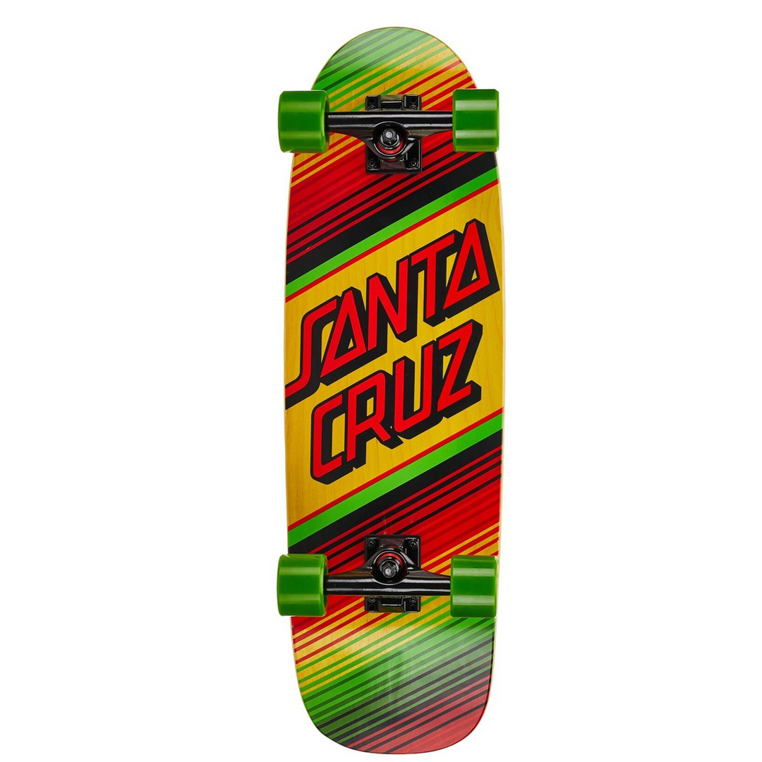 Santa Cruz skateboard deck with colorful design on a white background