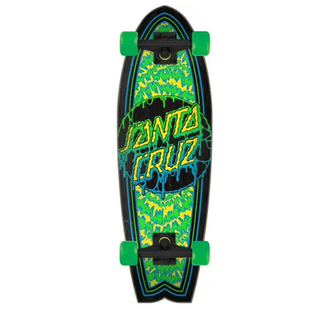 Skateboard with green and yellow design on a white background