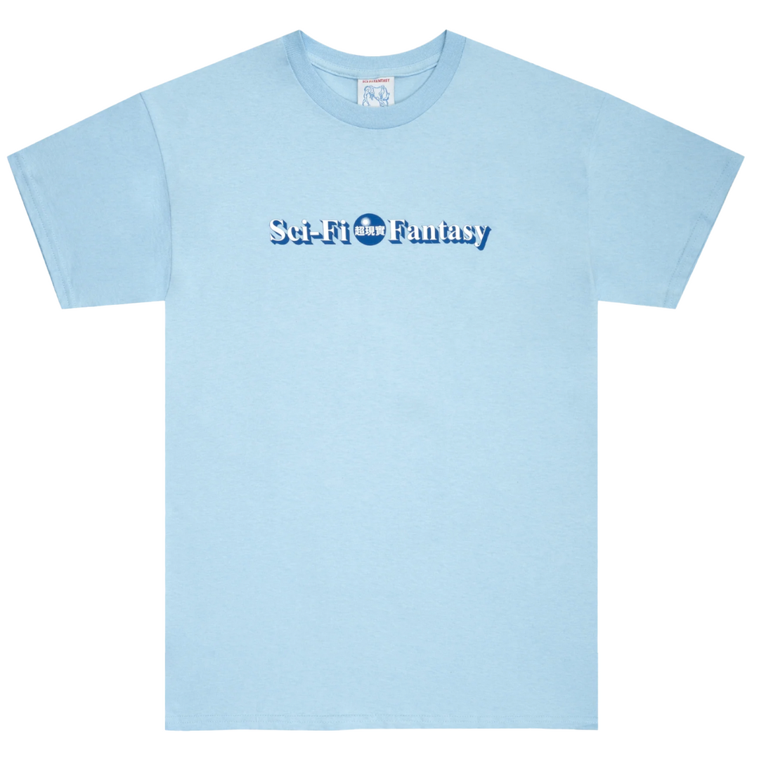 light blue shirt with sci fi logo