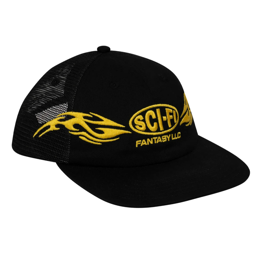 black hat yellow sci fi logo