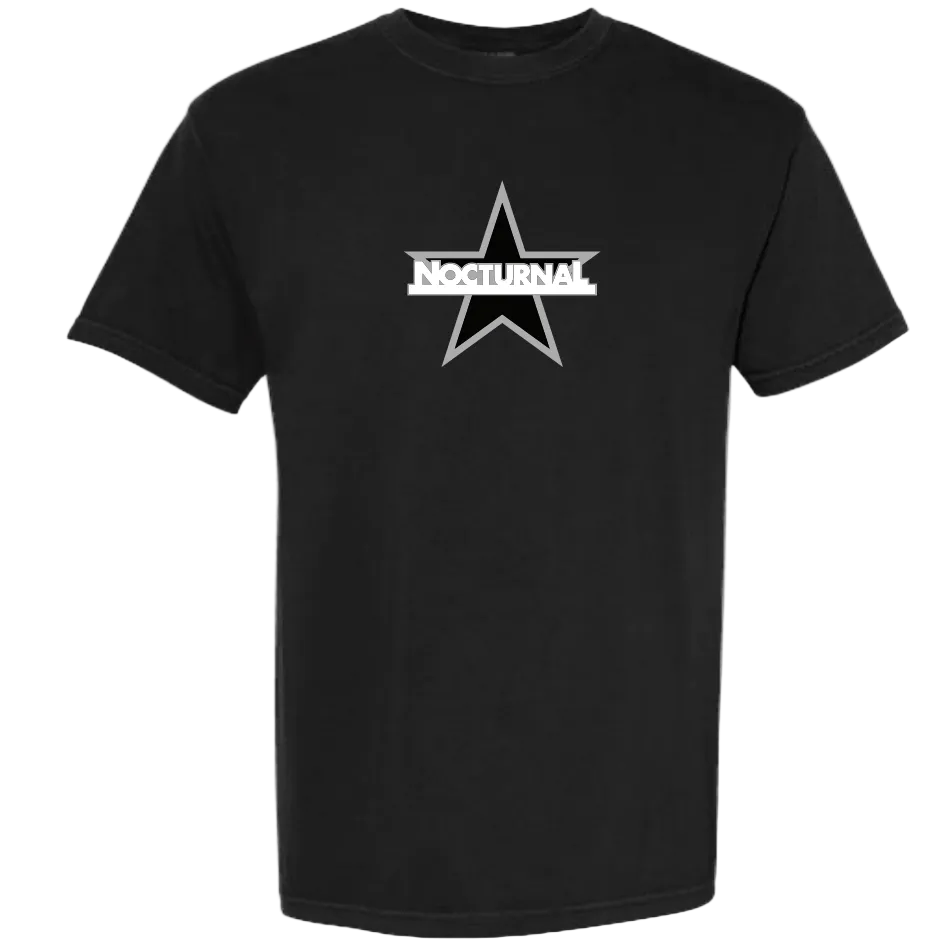 Gray t-shirt with a logo on a white background