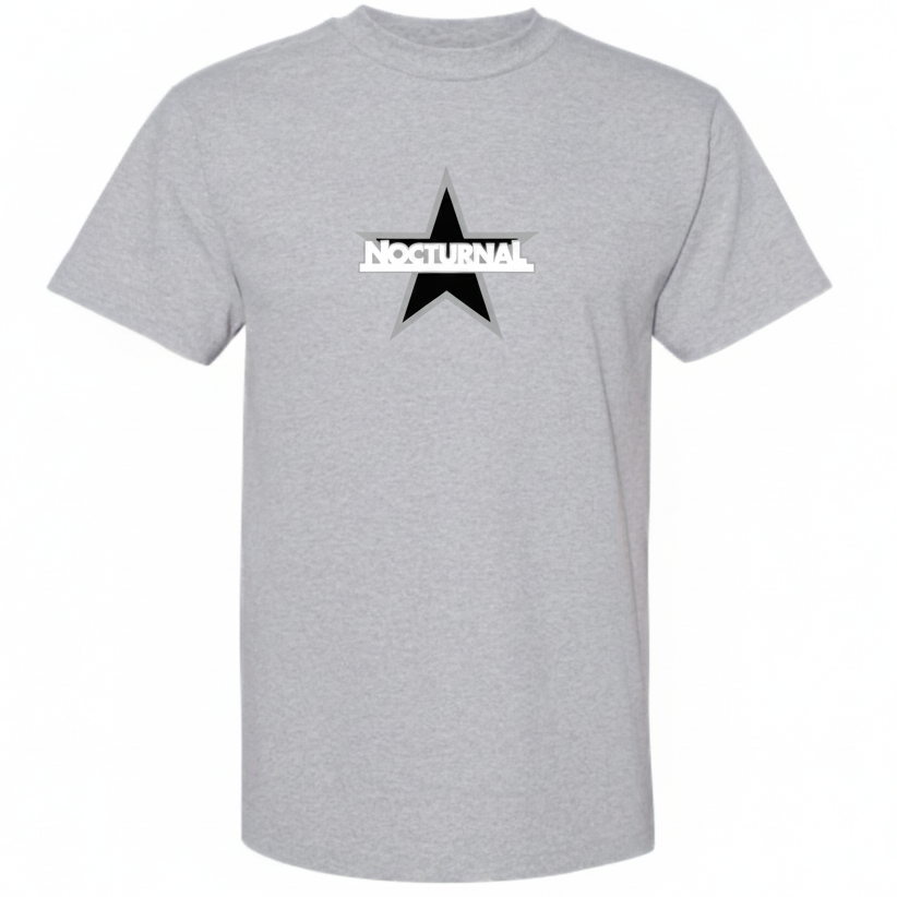 Gray t-shirt with a black star and &