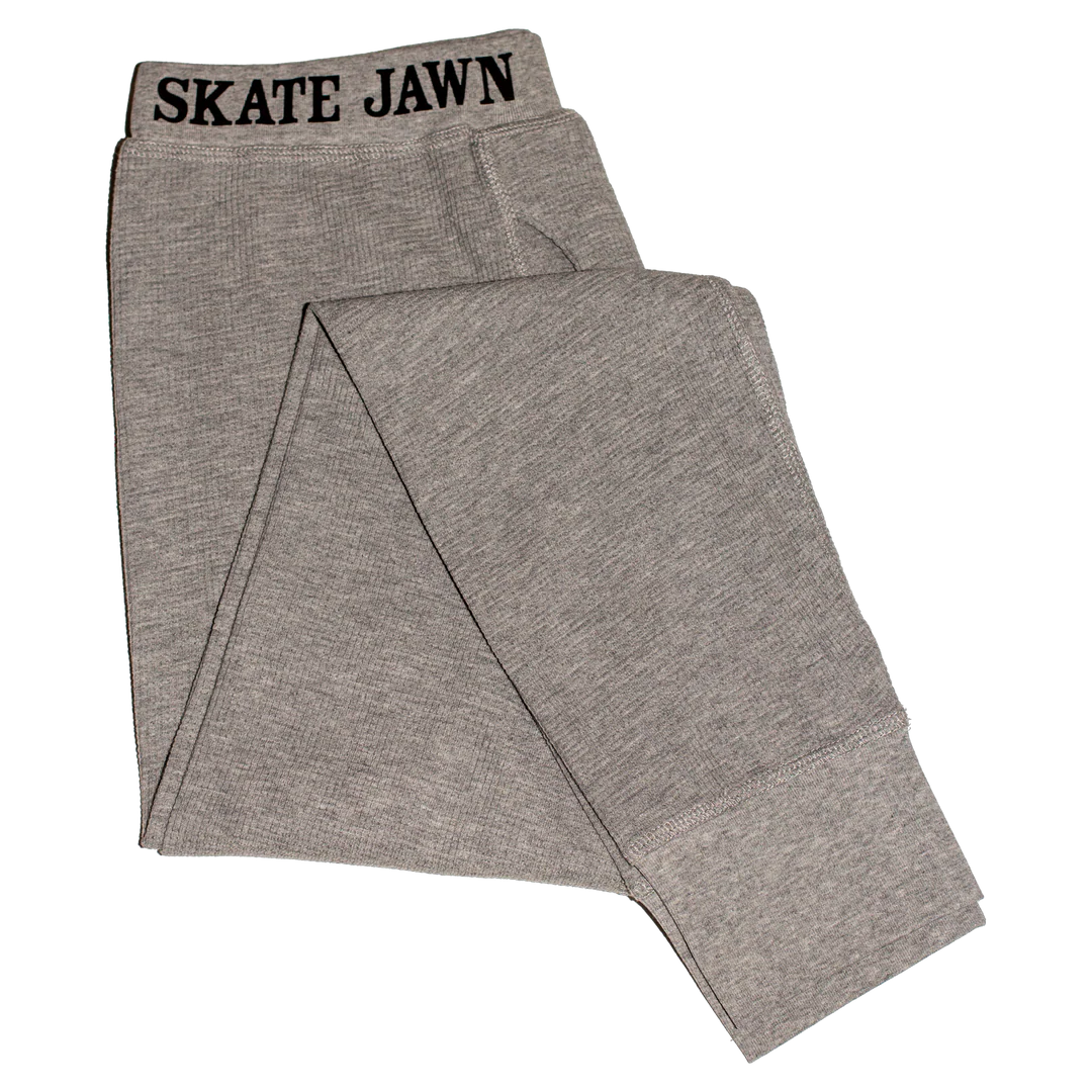 Gray leggings with 'Skate Jawn' waistband 