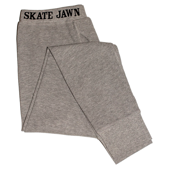 Gray leggings with 'Skate Jawn' waistband 