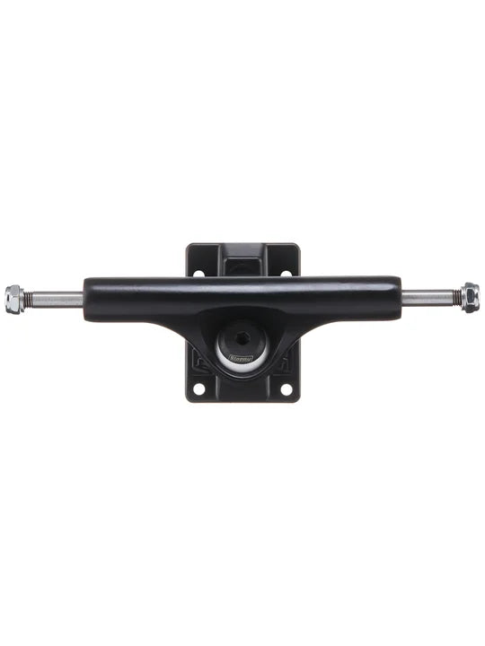Black metal skateboard truck on a white background