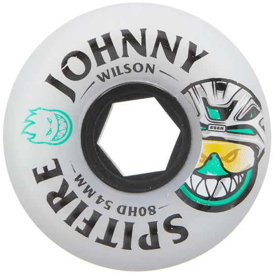 Skateboard wheel with 'Johnny Wilson' branding on a white background
