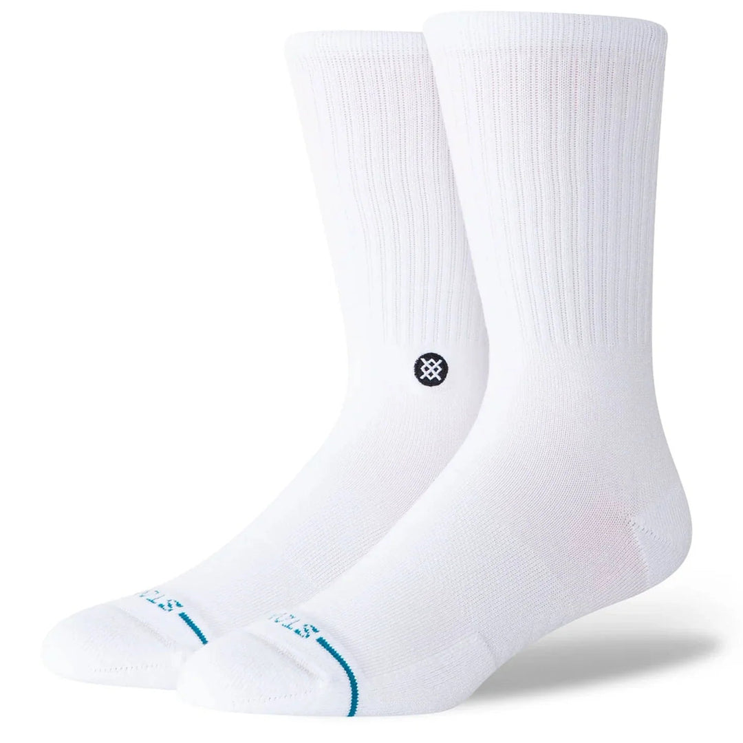 White socks with a small logo on a white background