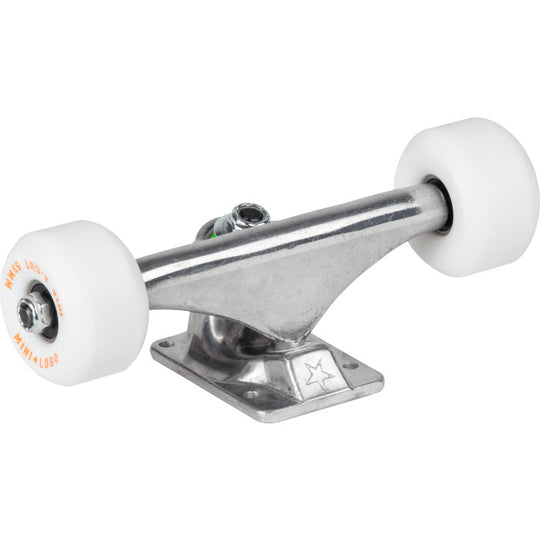 Mini Logo 7.13" Raw Trucks + ML Bearings + A-cut 53mm x 90a White Wheels (Set of 2)