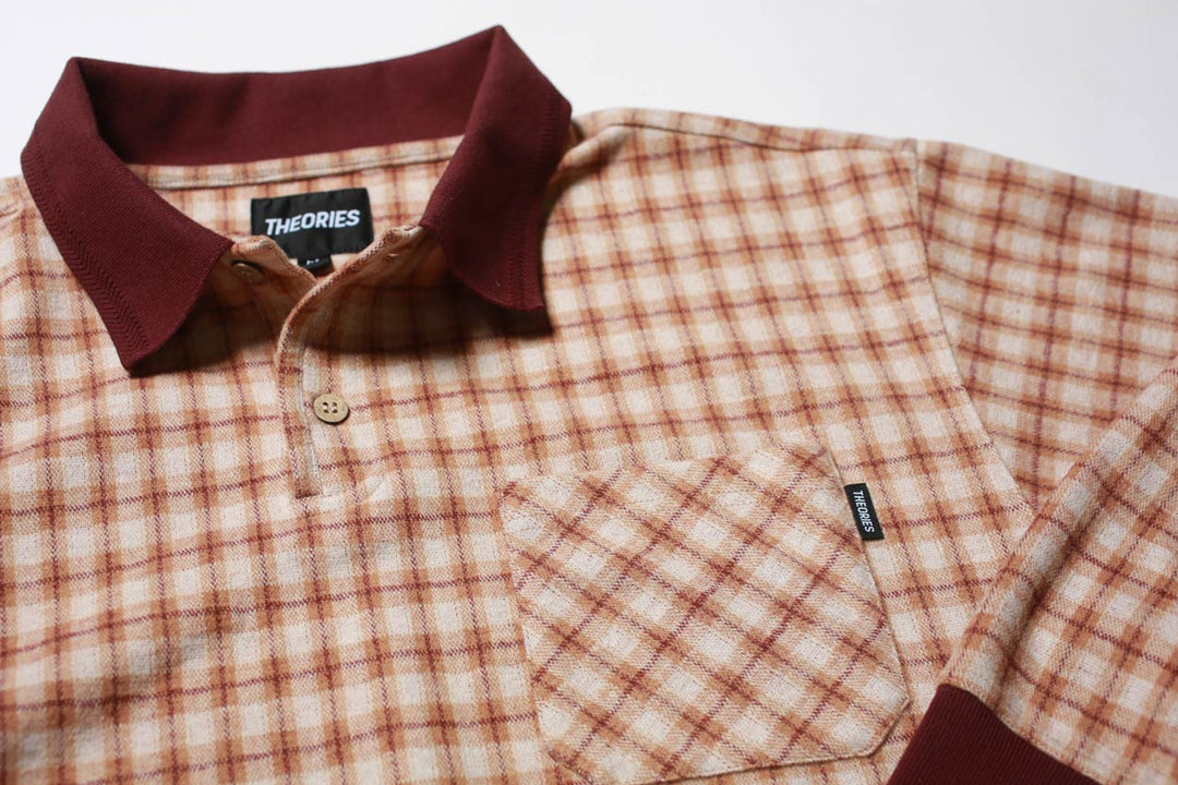 Theories E.S.P. Long Sleeve Polo (Peach &amp; Burgundy)