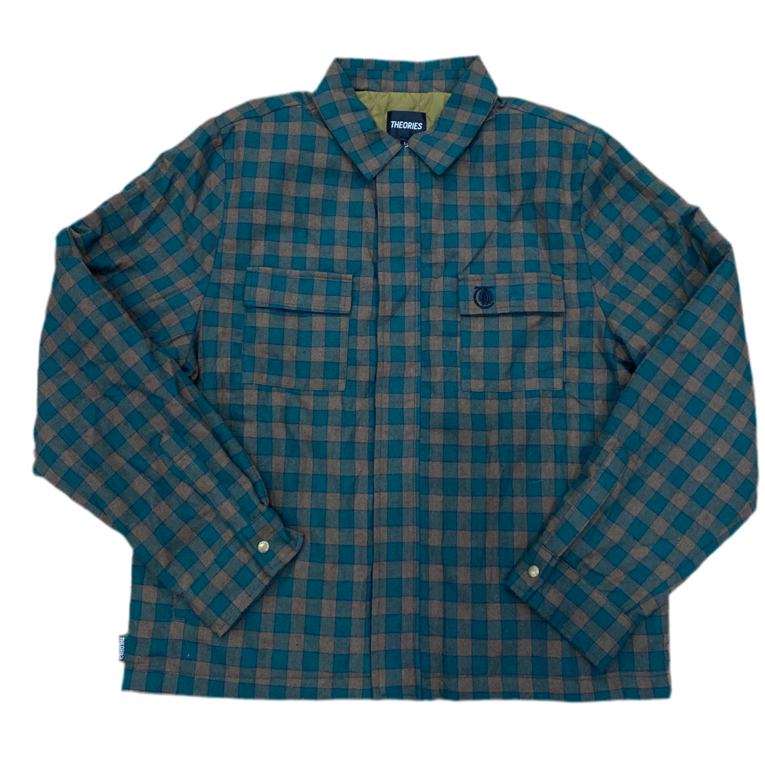 Green and brown plaid shirt on a white background