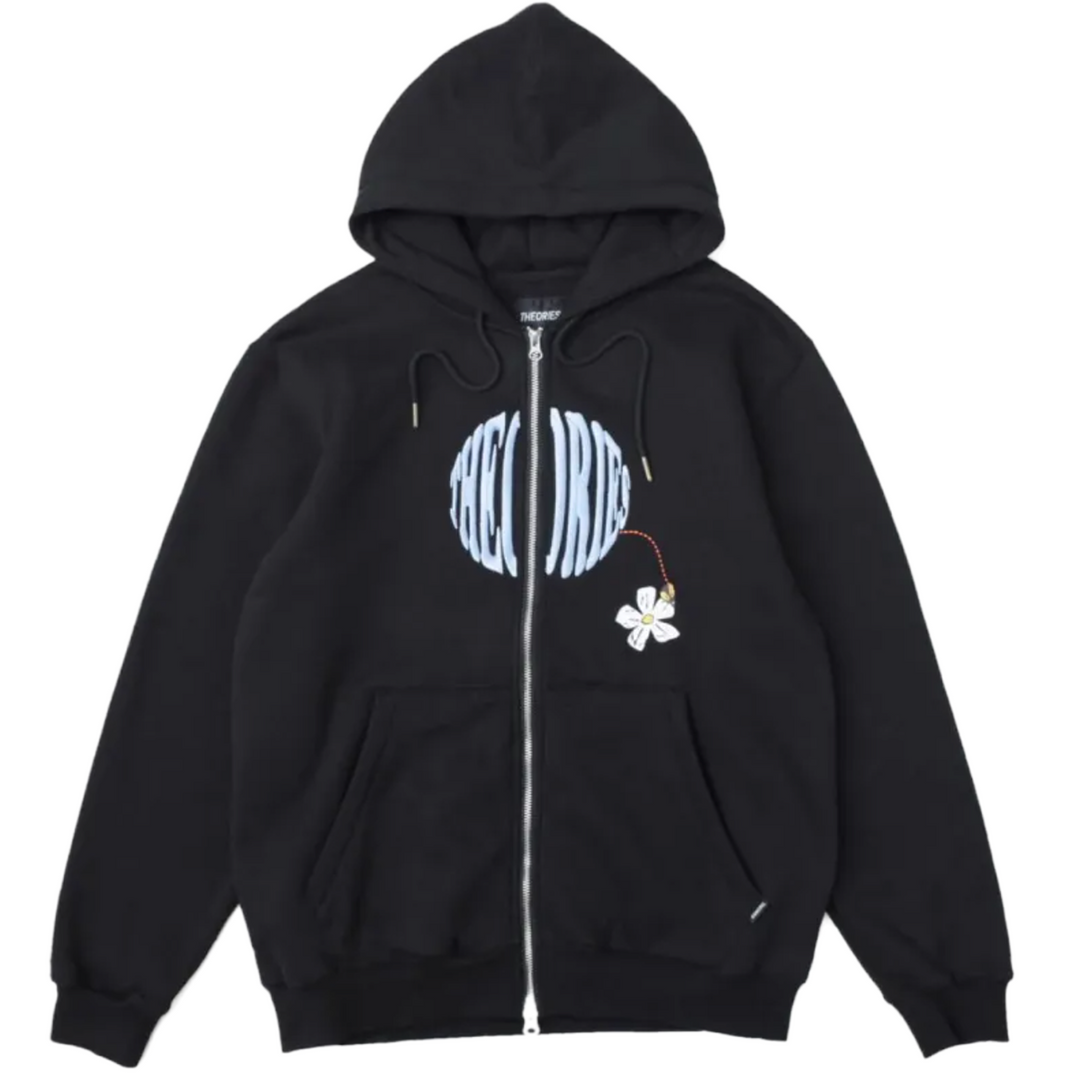 Black hoodie with an embroidered floral design 
