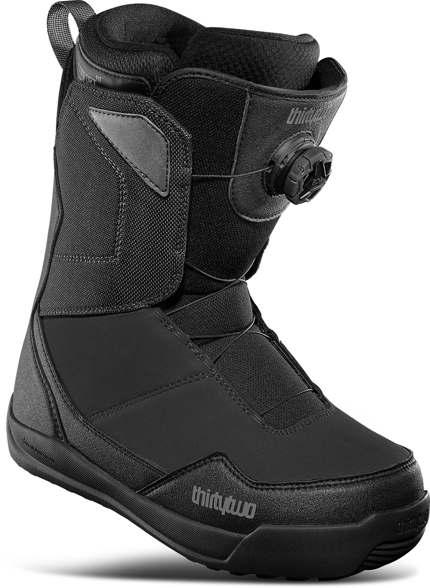 A black Thirtytwo Men's Shifty Boa snowboard boot with micro-adjustable BOA lacing system.