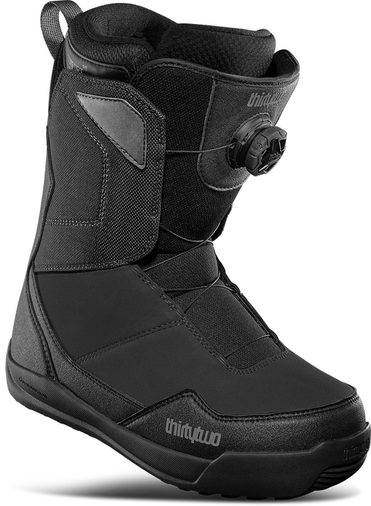 A black Thirtytwo Men's Shifty Boa snowboard boot with micro-adjustable BOA lacing system.