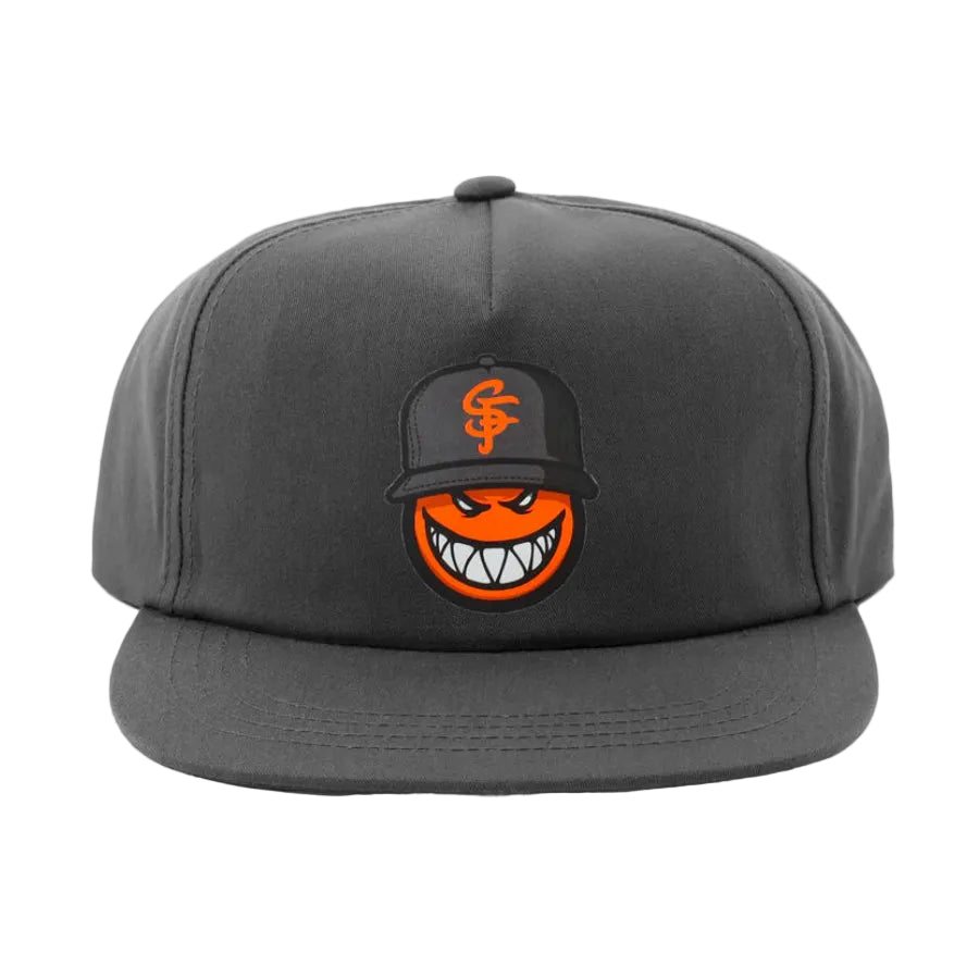 grey spitfire  5 panel hat with a SF orange spitfire logo
