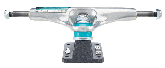 Skateboard truck front with blue accents on a white background