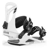 A white Union Womens Rosa 2025 snowboard binding with black straps