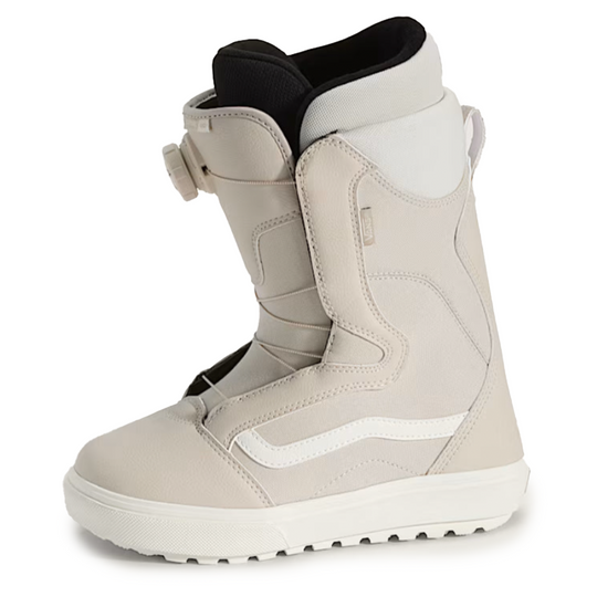 Pair of beige snowboard boots on a white background