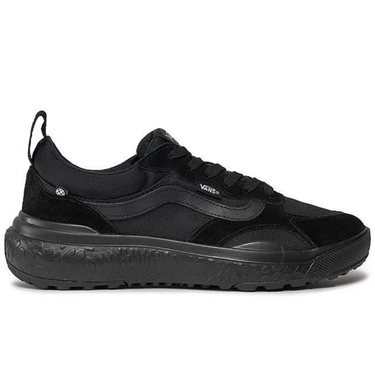 Black sneaker with thick sole on a white background
