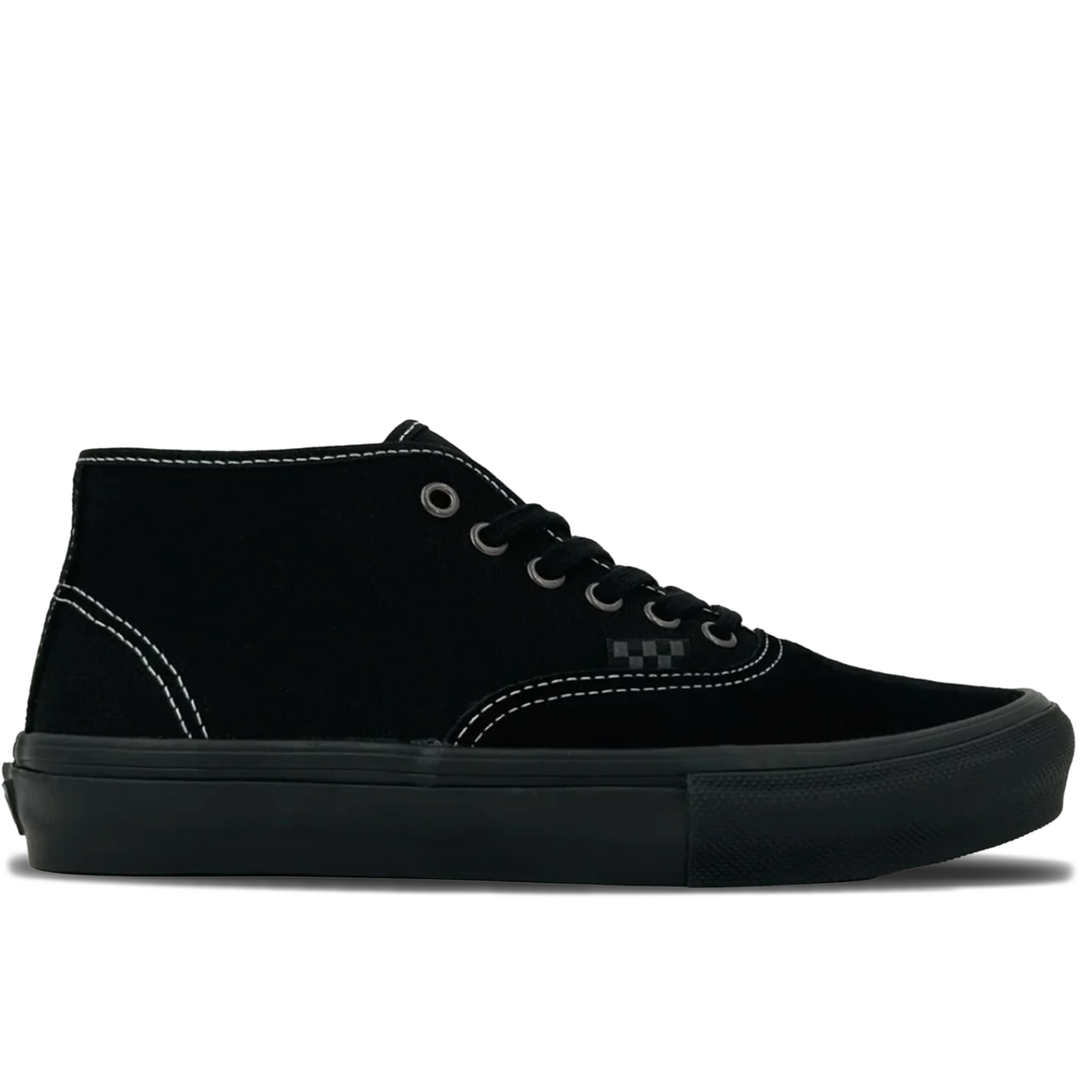 A black mid-top canvas sneaker shown in a side profile view against a plain white background.