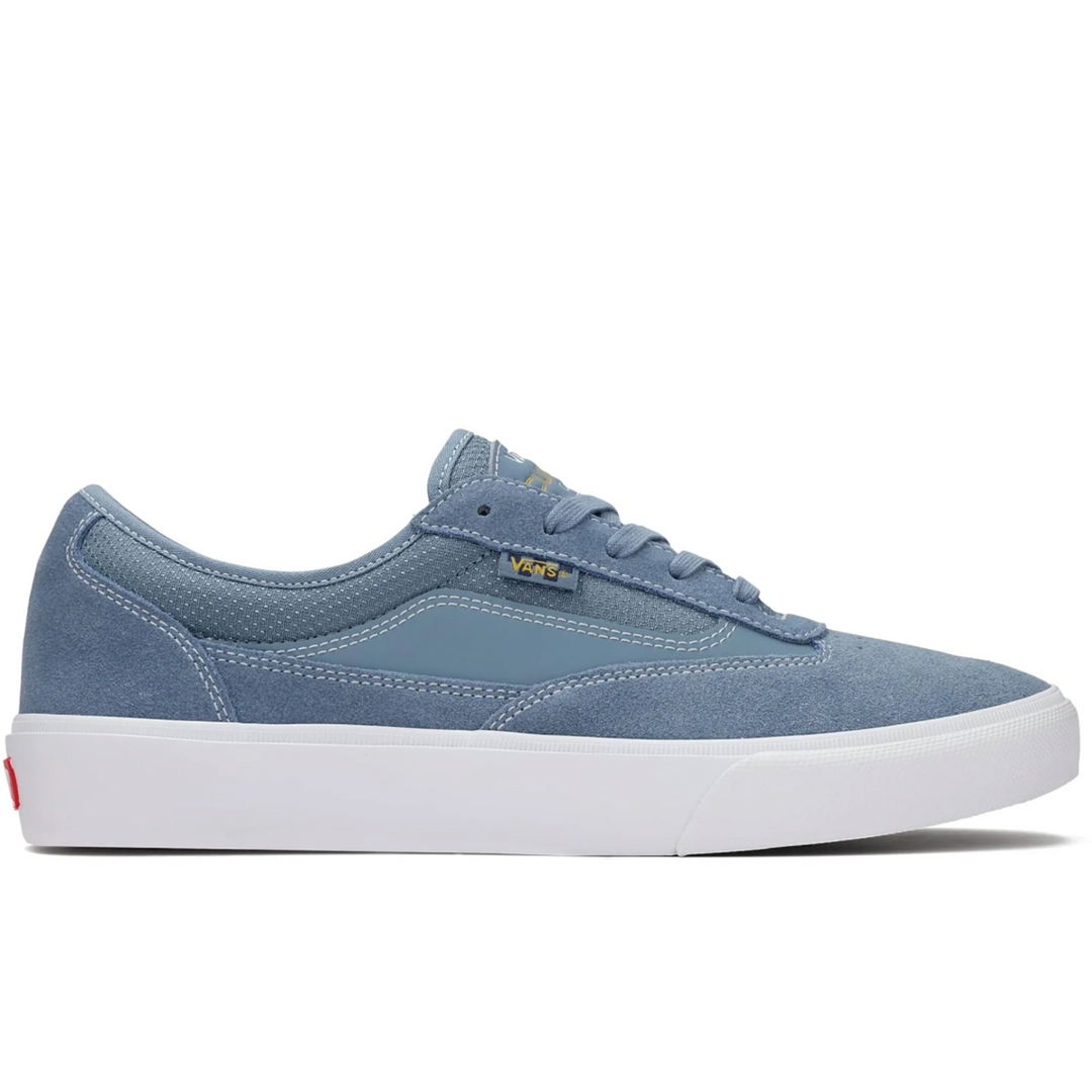 Blue sneaker with white sole on a white background
