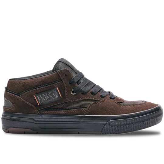 Brown vans sneaker with black sole on a white background