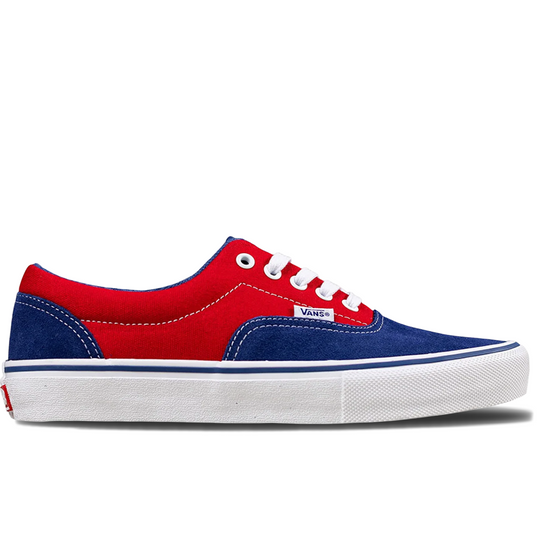 Red and blue Vans Era Skate sneaker with white sole 
