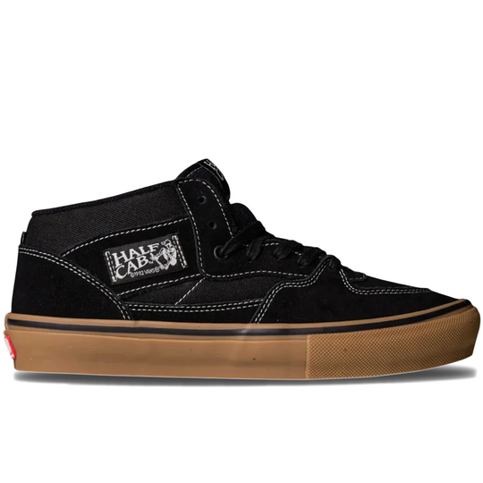 Black high-top half cab sneaker with brown sole