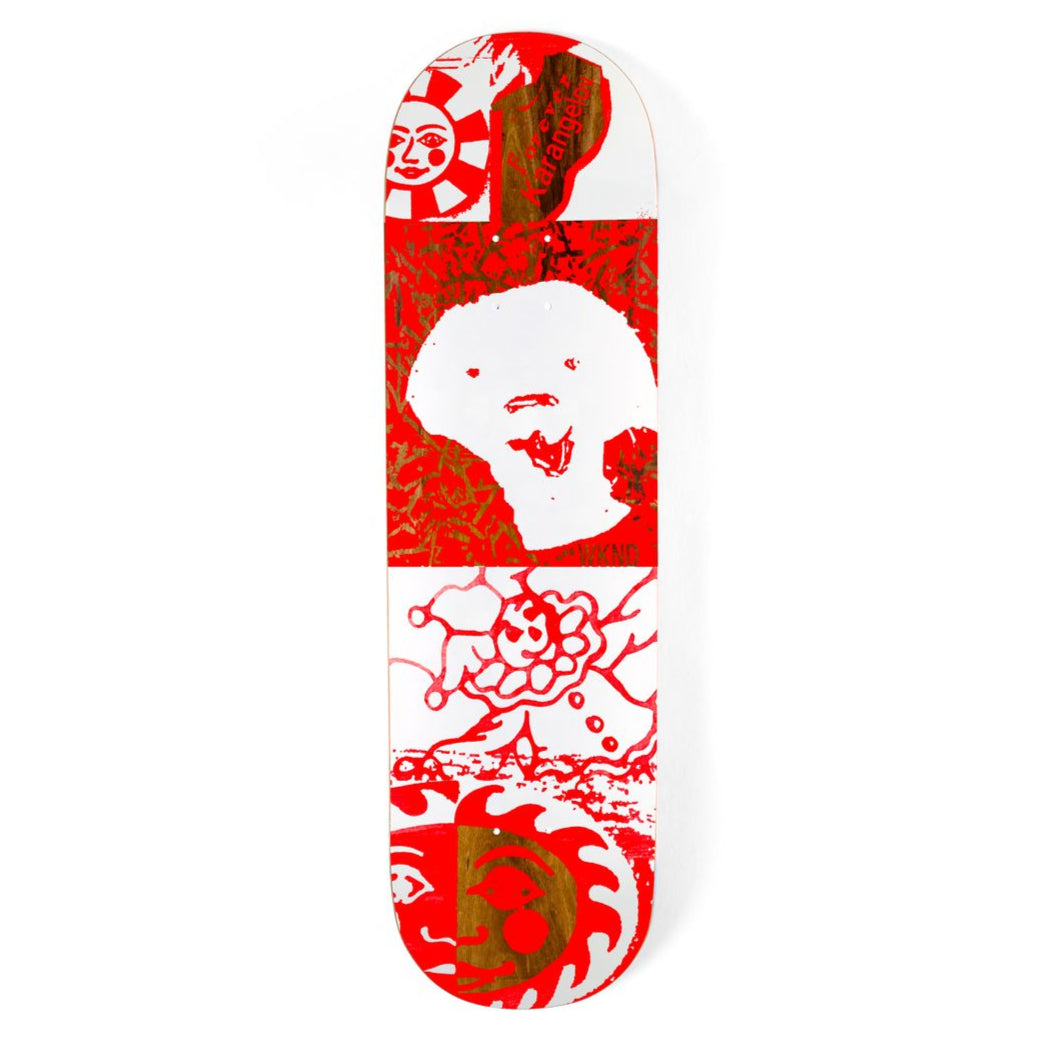 Skateboard deck with red and white design in size 8.25
