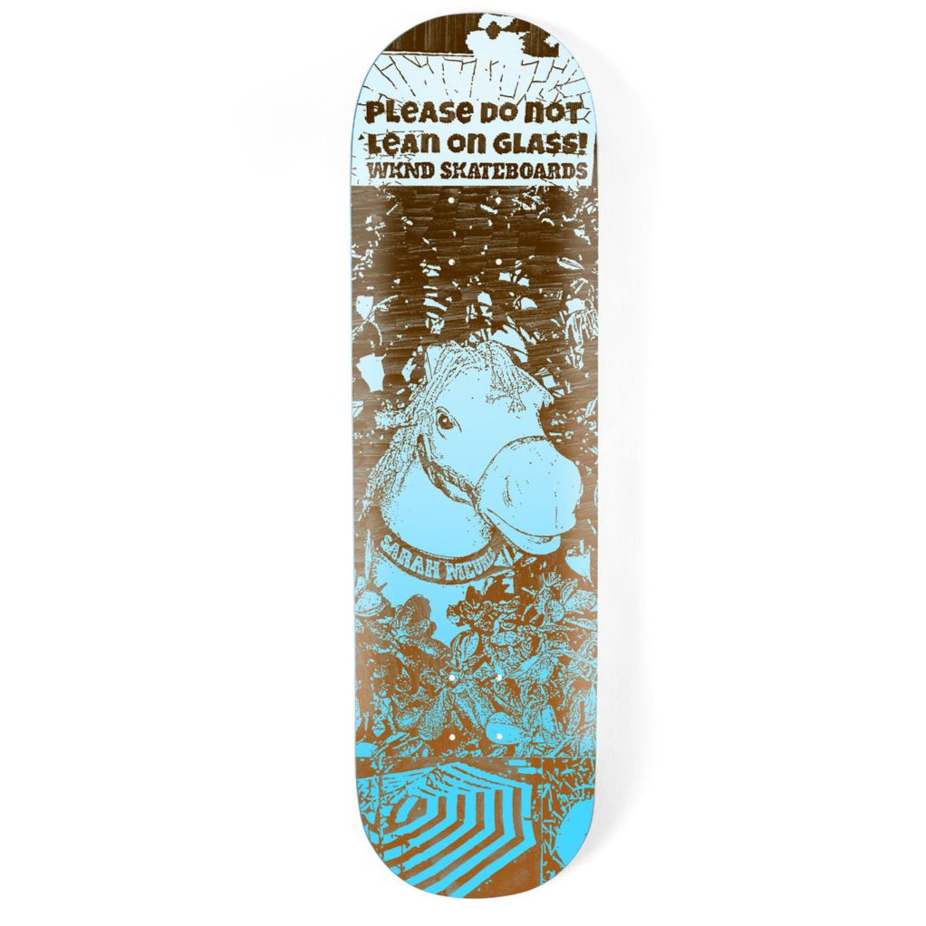 Skateboard deck with horse design and text in size 8.25