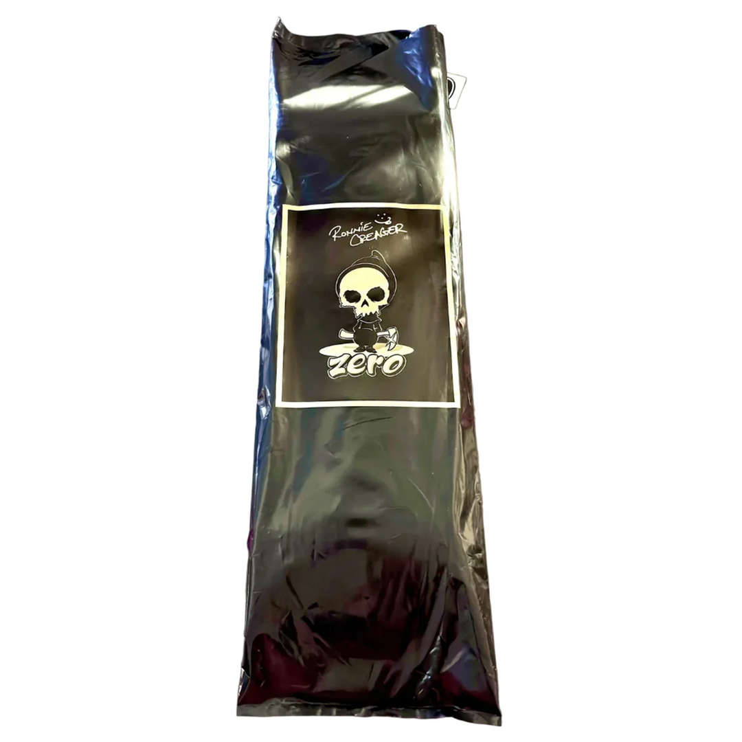 Zero skateboard deck in a black  packaging sleeve 