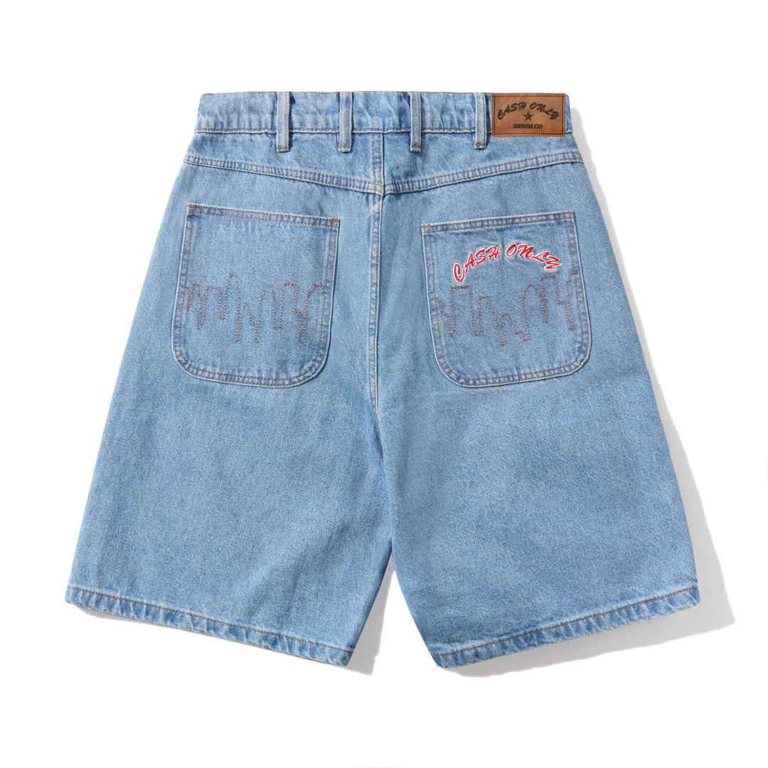 Cash Only Logo Baggy Jean Shorts (Washed Indigo)