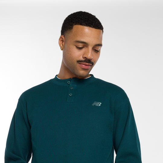 New Balance Numeric Waffle Knit Long Sleeve Henley (Spruce)