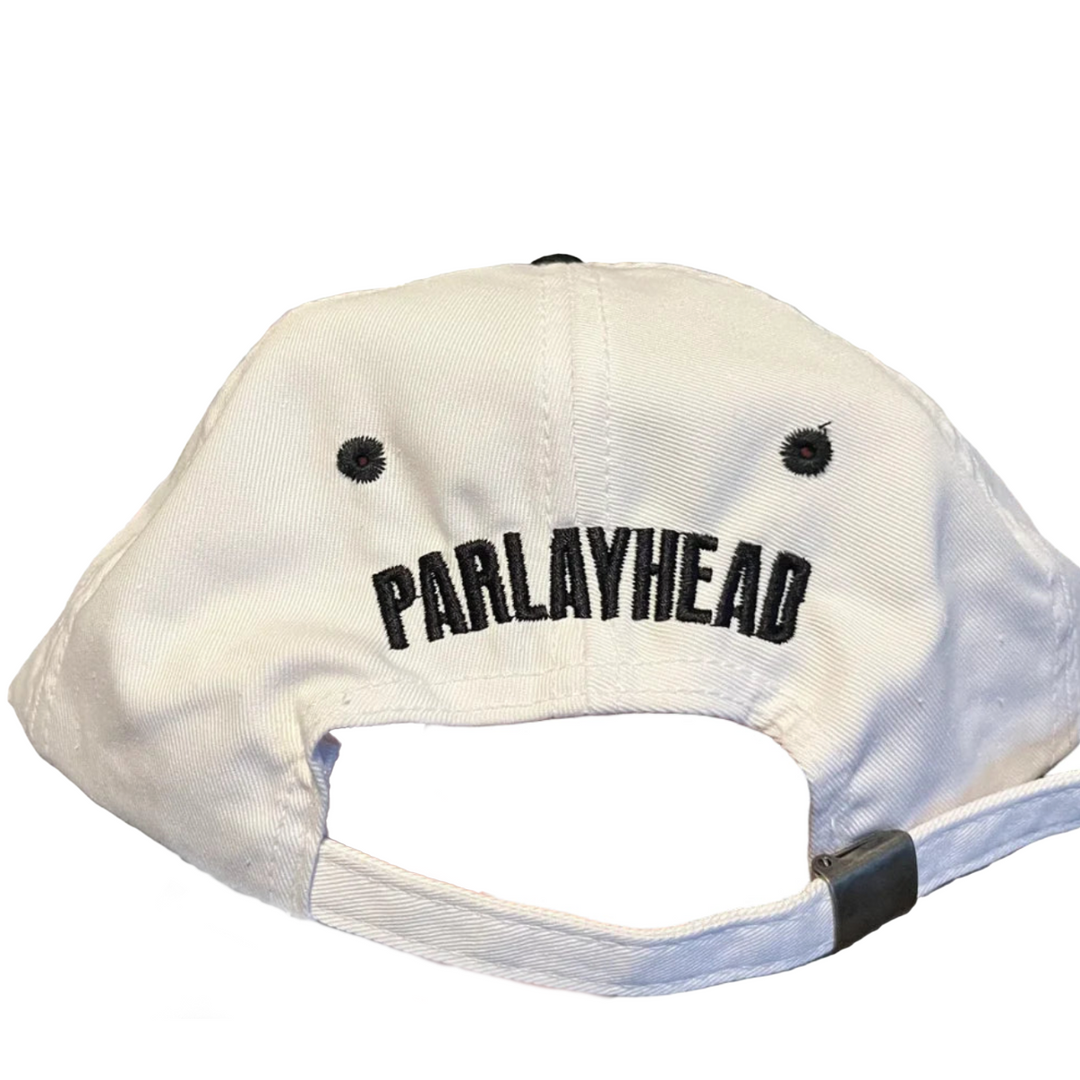 White cap with 'PARLAYHEAD' text on a white background