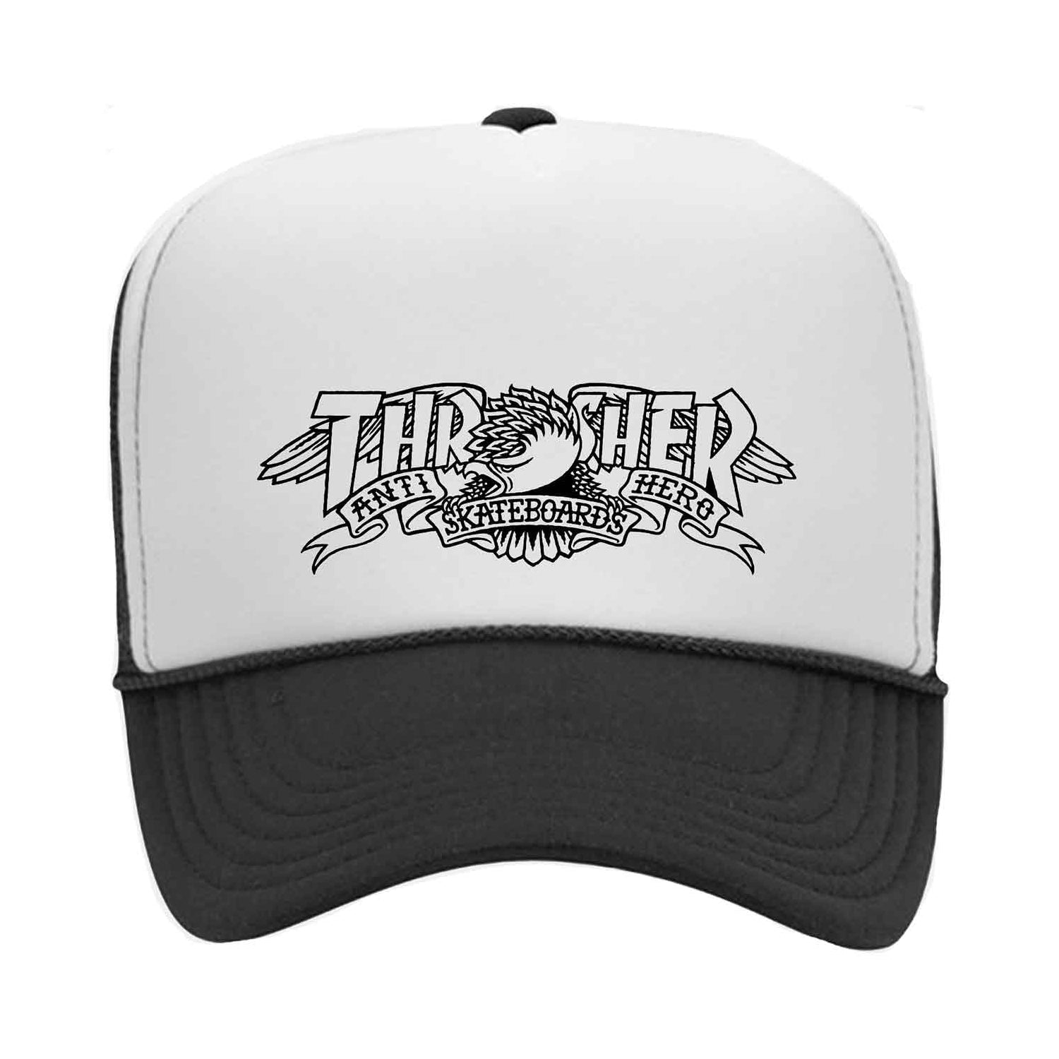 Anti Hero x Thrasher Mag Banner Trucker Hat White Black Kinetic Nocturnal