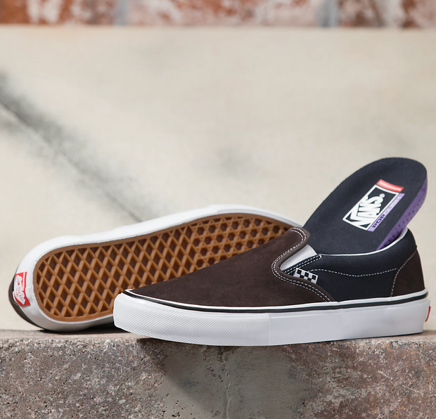 Vans slip on black top and brown