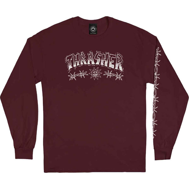Thrasher Barbed Wire L/S Tee (Maroon)